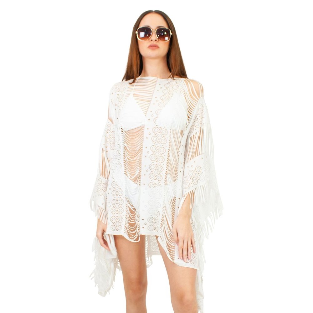 Lazy Daisy Aria string heavy design with laser cut panels and fringe cover-up